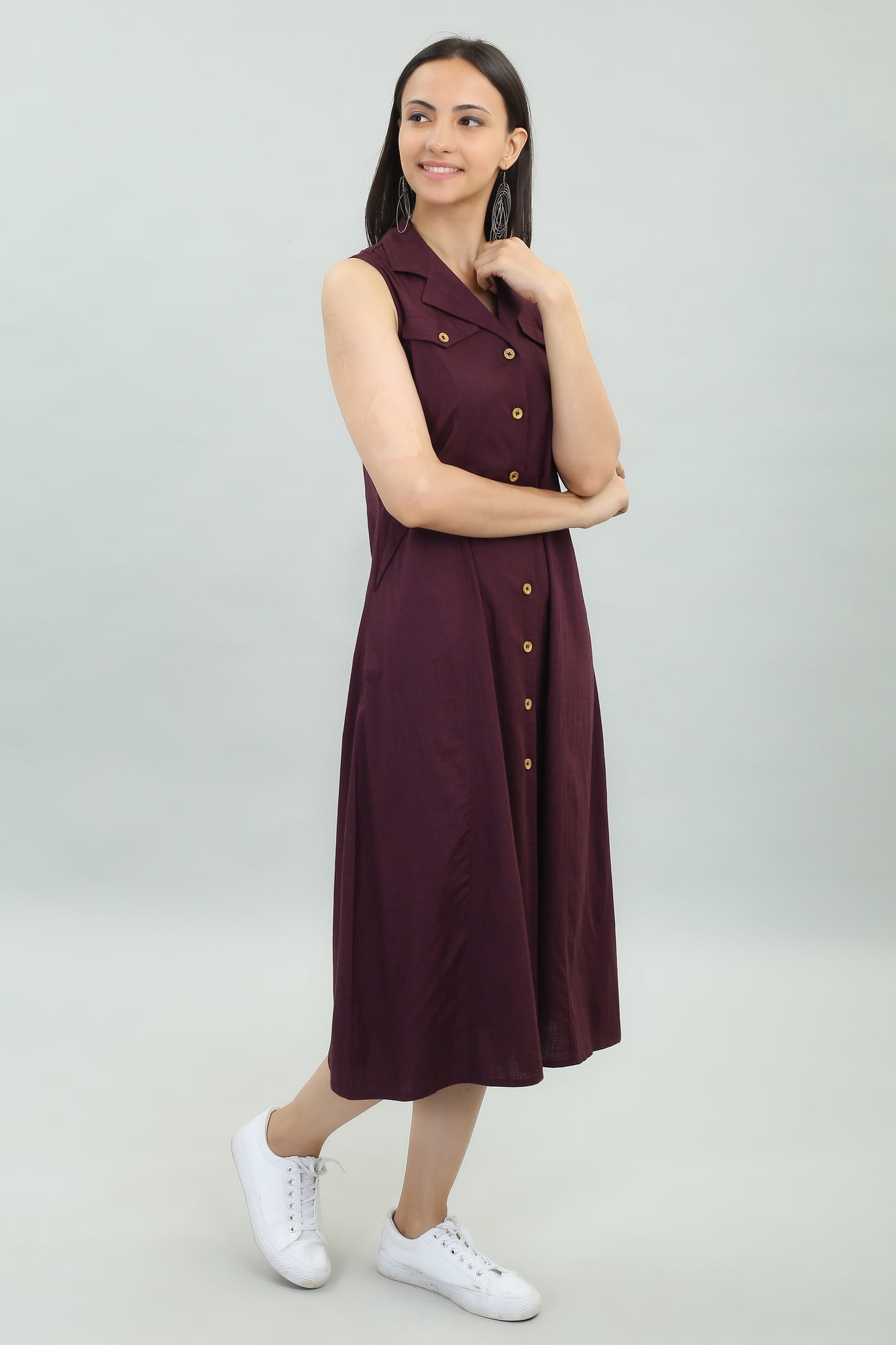 VAPPS Cotton Lycra Casual Wear Designer Long Western Dress -Maroon