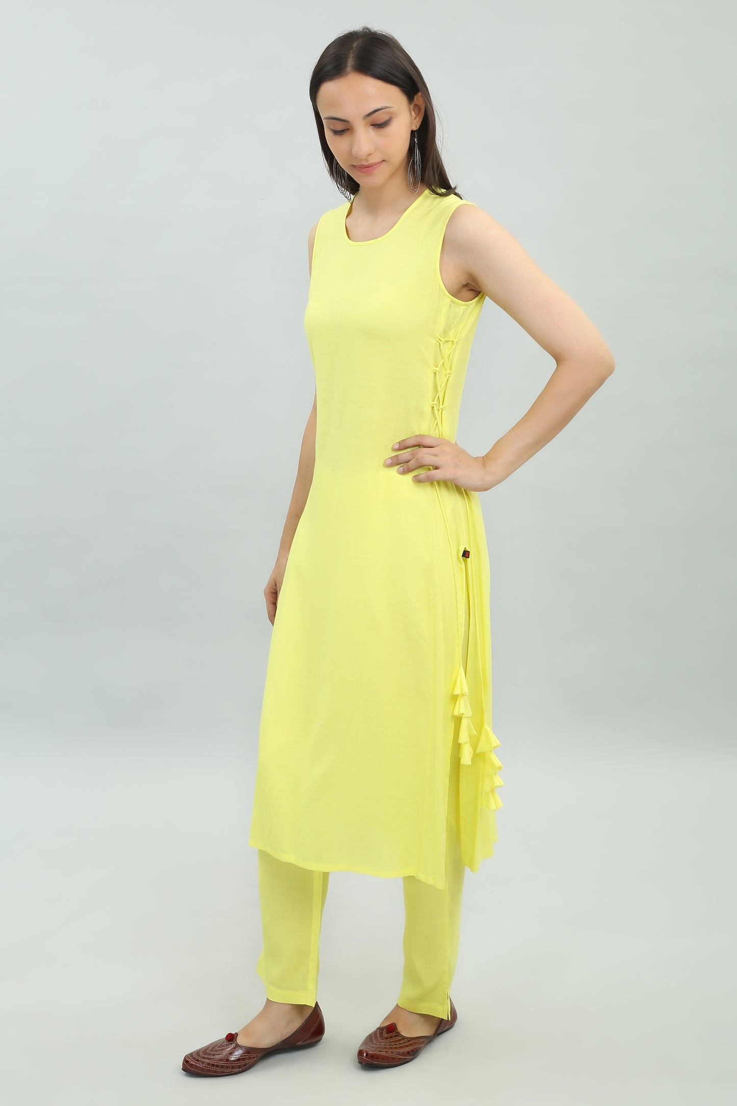 VAPPS Printed Rayon Kurta and Pant Set -  Yellow