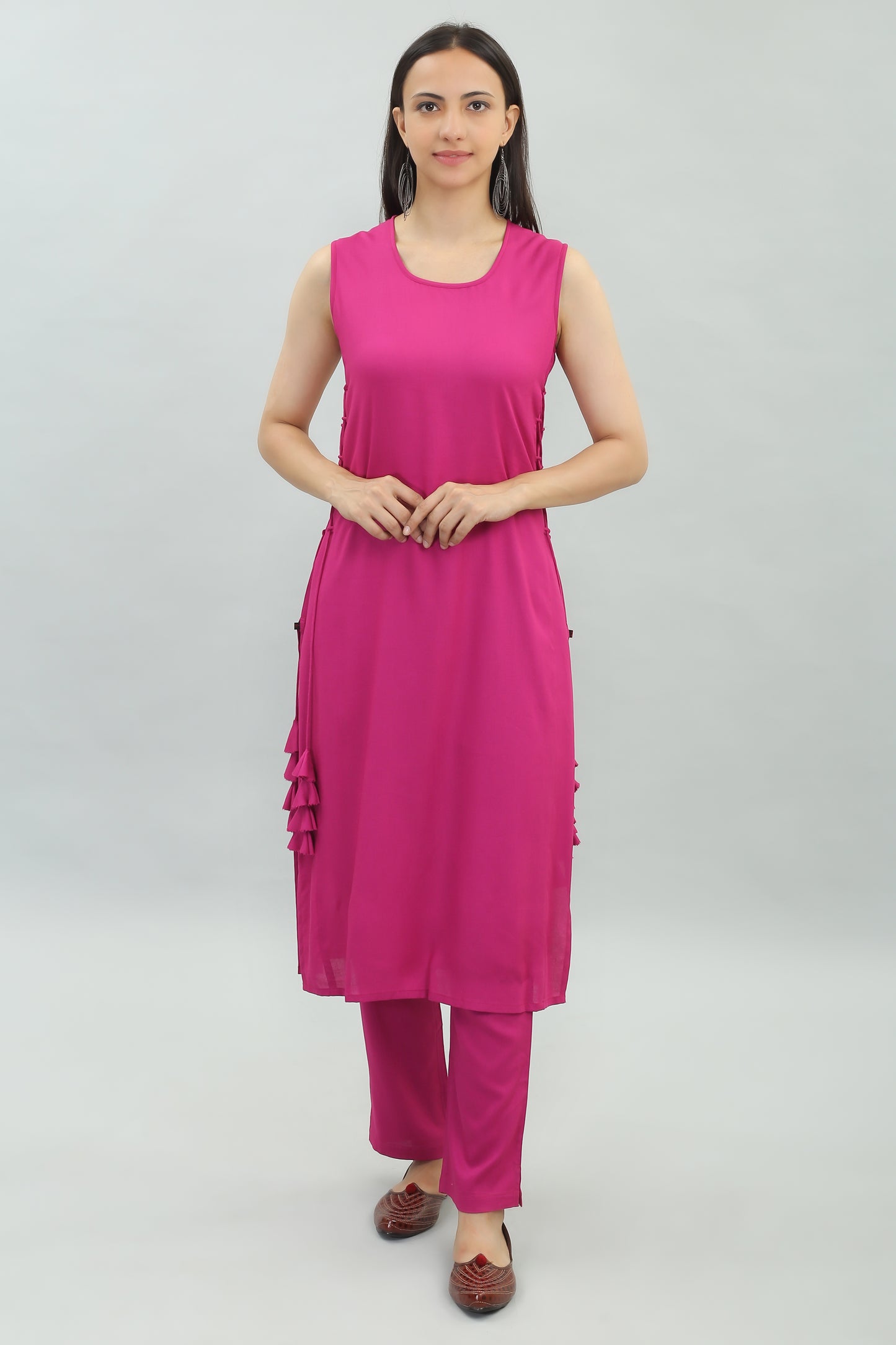 VAPPS Printed Rayon Kurta and Pant Set -  Pink