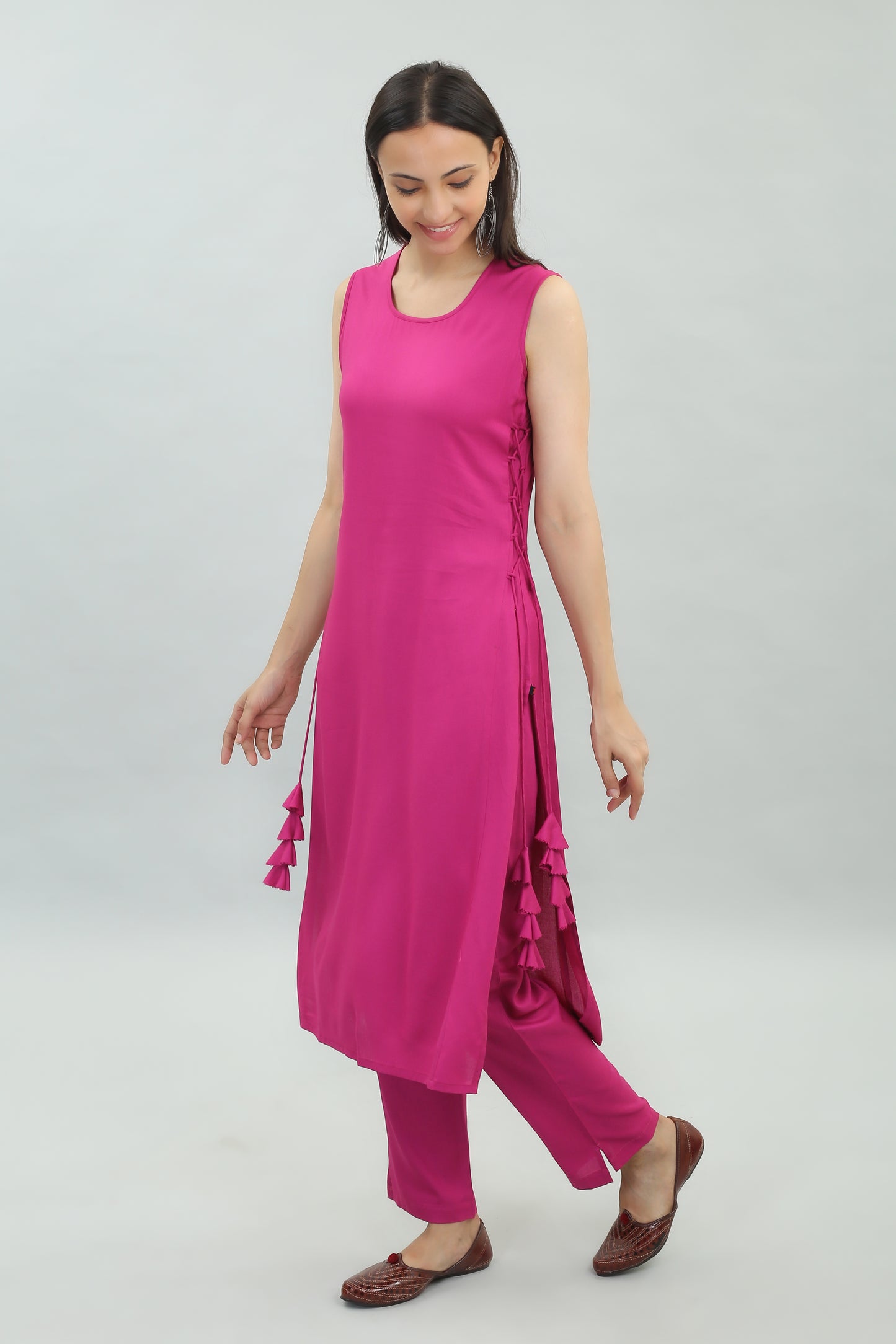 VAPPS Printed Rayon Kurta and Pant Set -  Pink