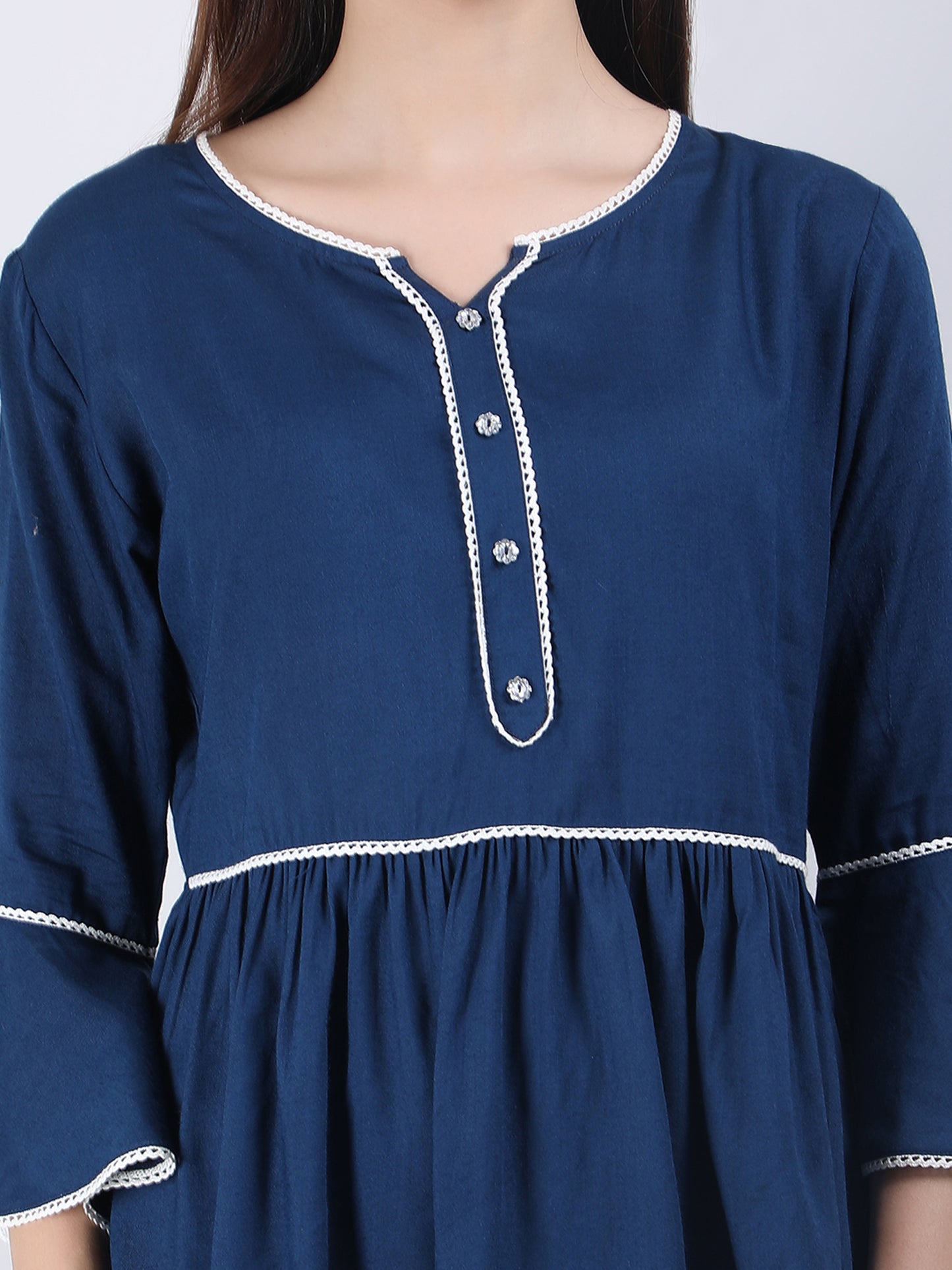 VAPPS Rayon Round Neck Top - Blue