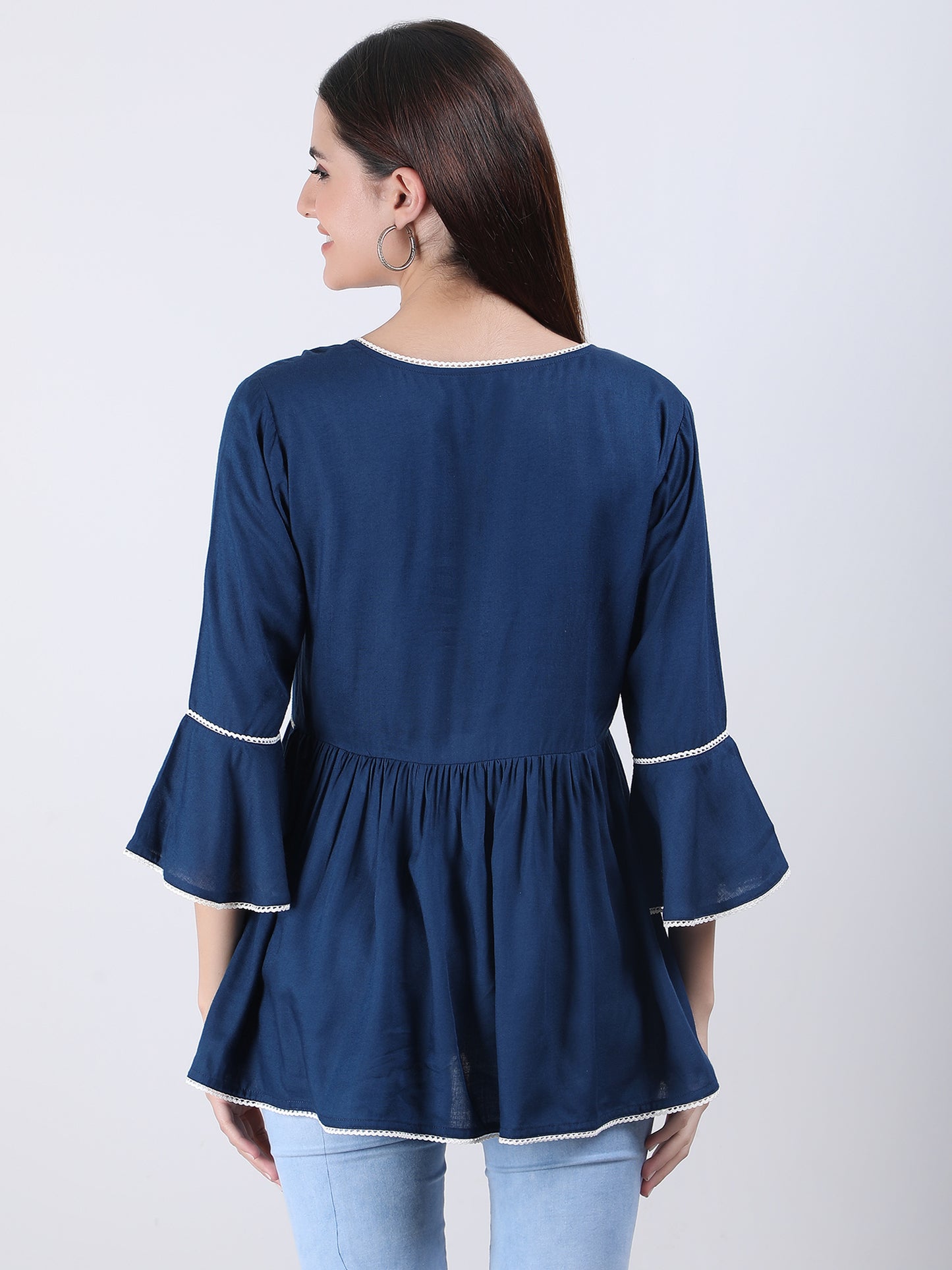 VAPPS Rayon Round Neck Top - Blue