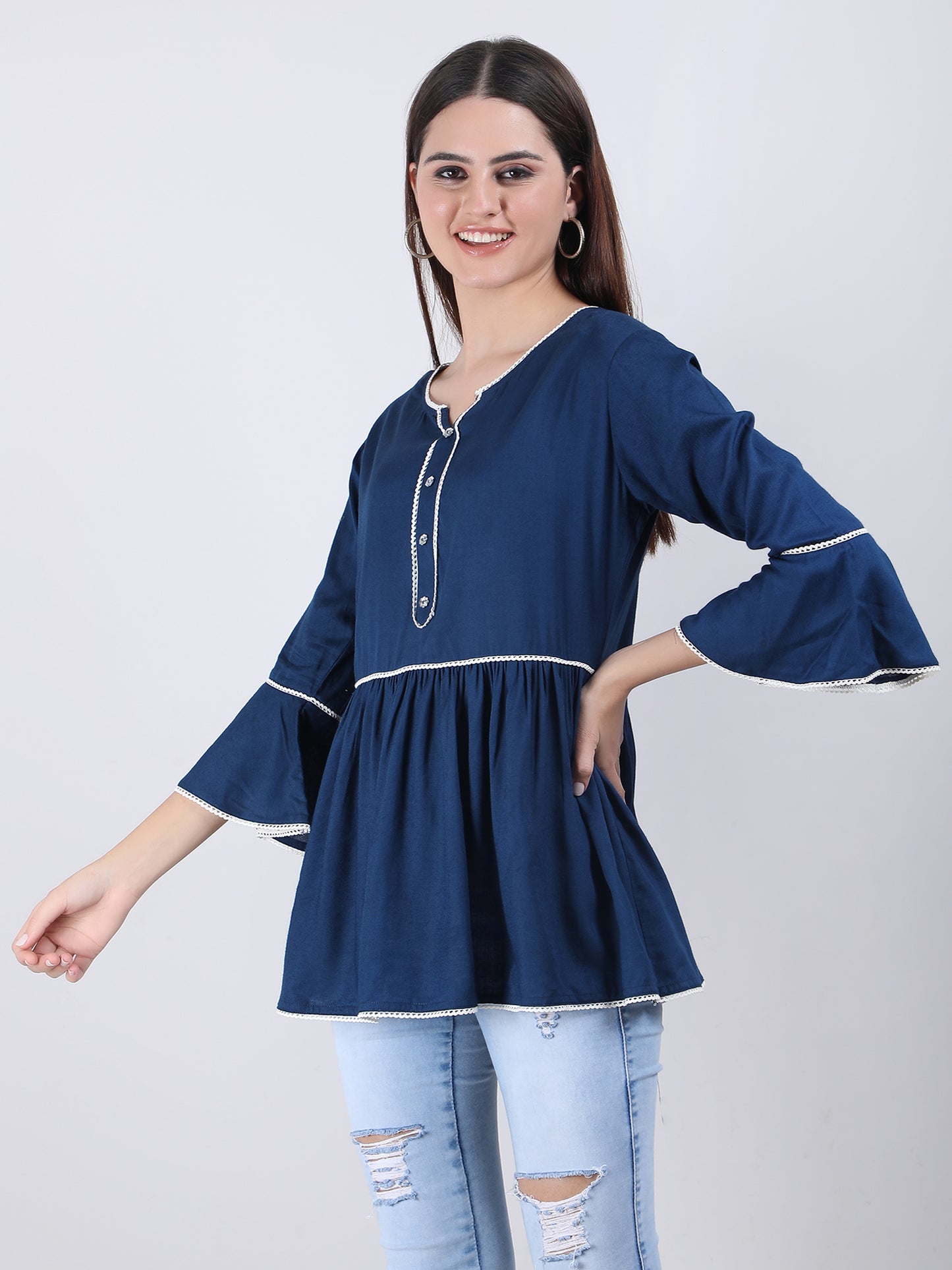 VAPPS Rayon Round Neck Top - Blue