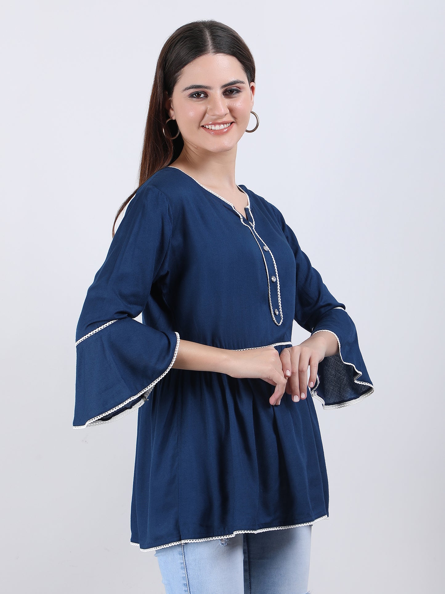 VAPPS Rayon Round Neck Top - Blue