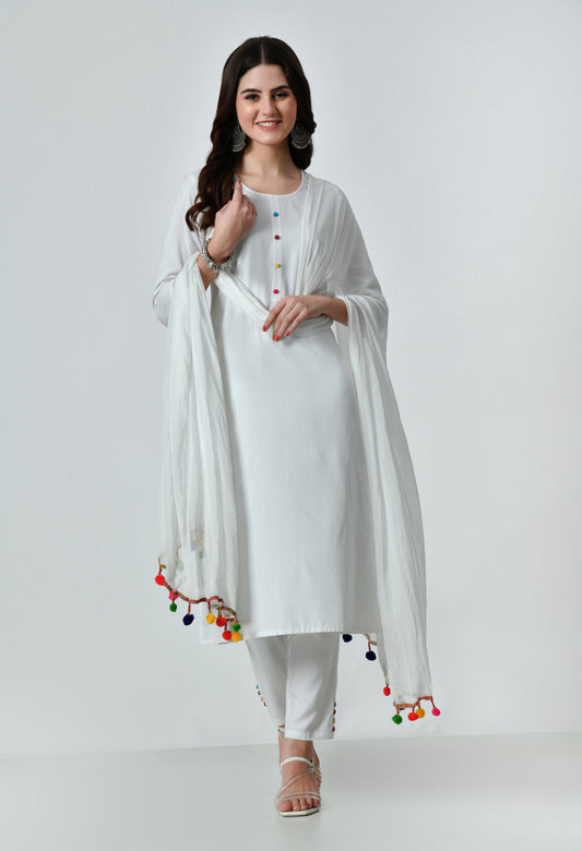 VAPPS Printed Rayon Kurta, Pant & Dupatta Set