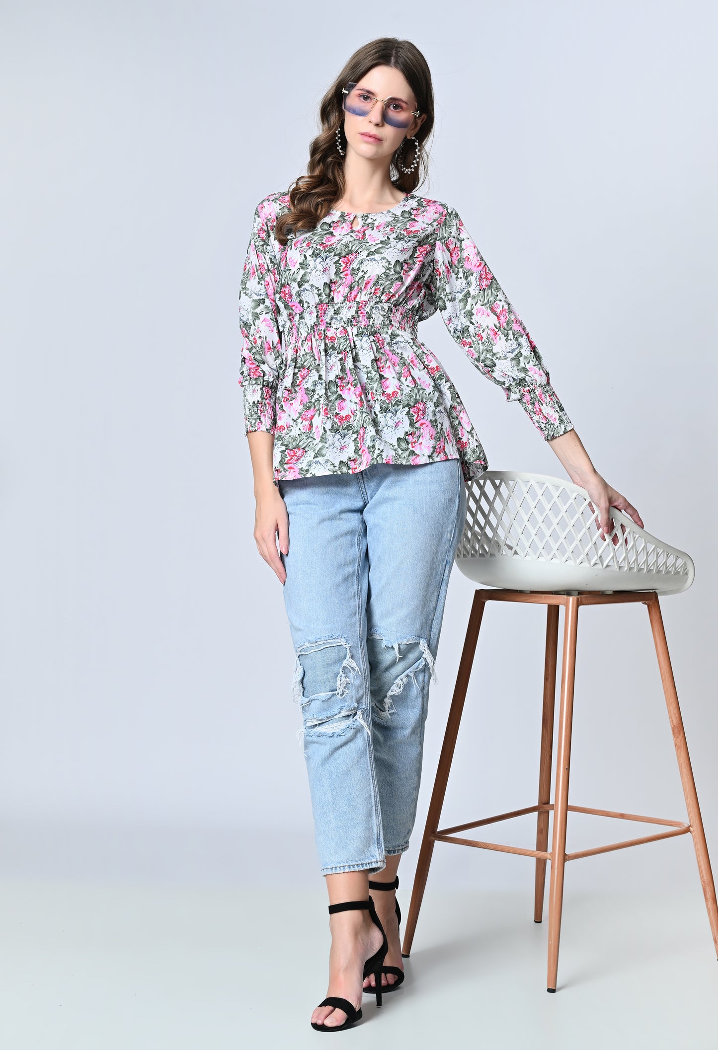 VAPPS Floral Print Crepe Top