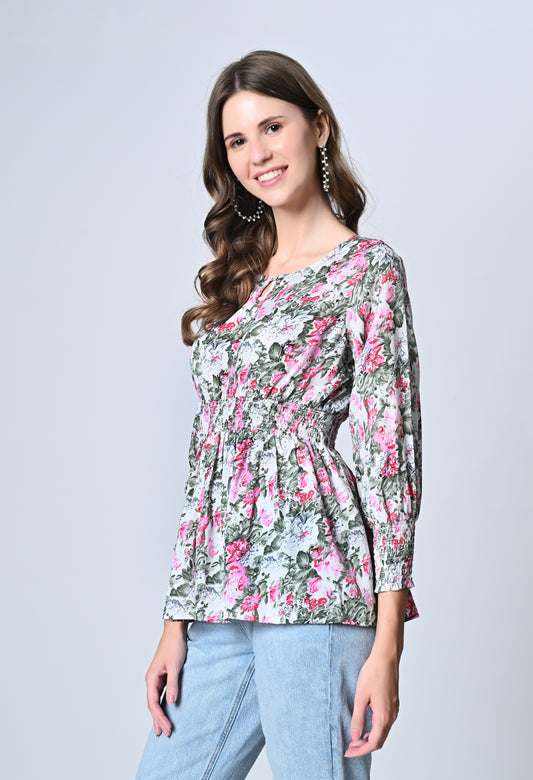 VAPPS Floral Print Crepe Top