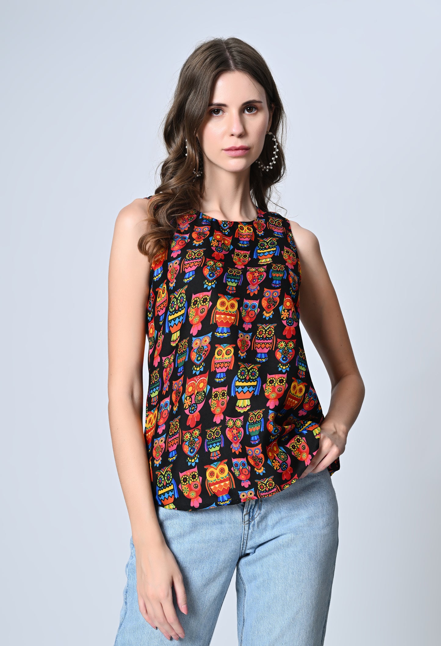 VAPPS Owl Print Crepe Top