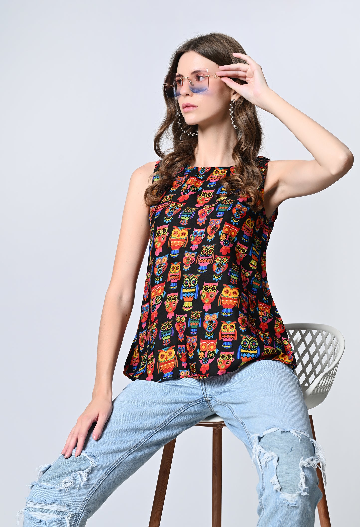 VAPPS Owl Print Crepe Top