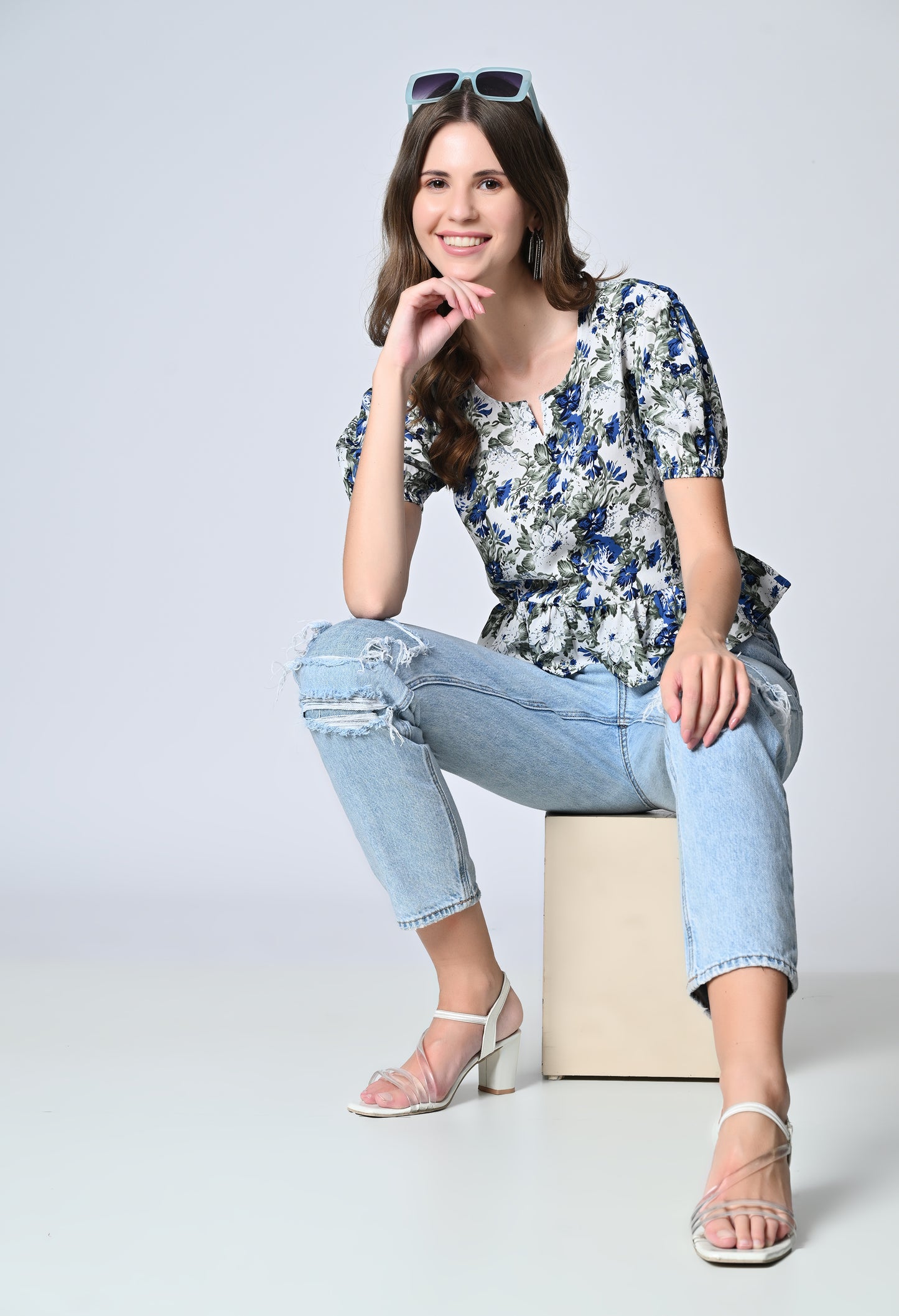 VAPPS Floral Print Crepe Top