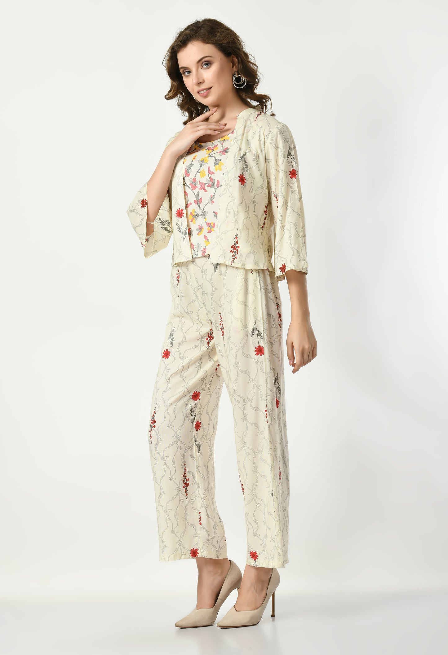 VAPPS Rayon Printed Three Piece Co-Ord Set