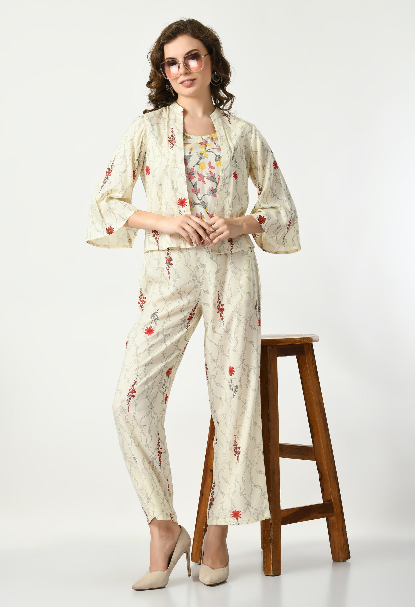 VAPPS Rayon Printed Three Piece Co-Ord Set